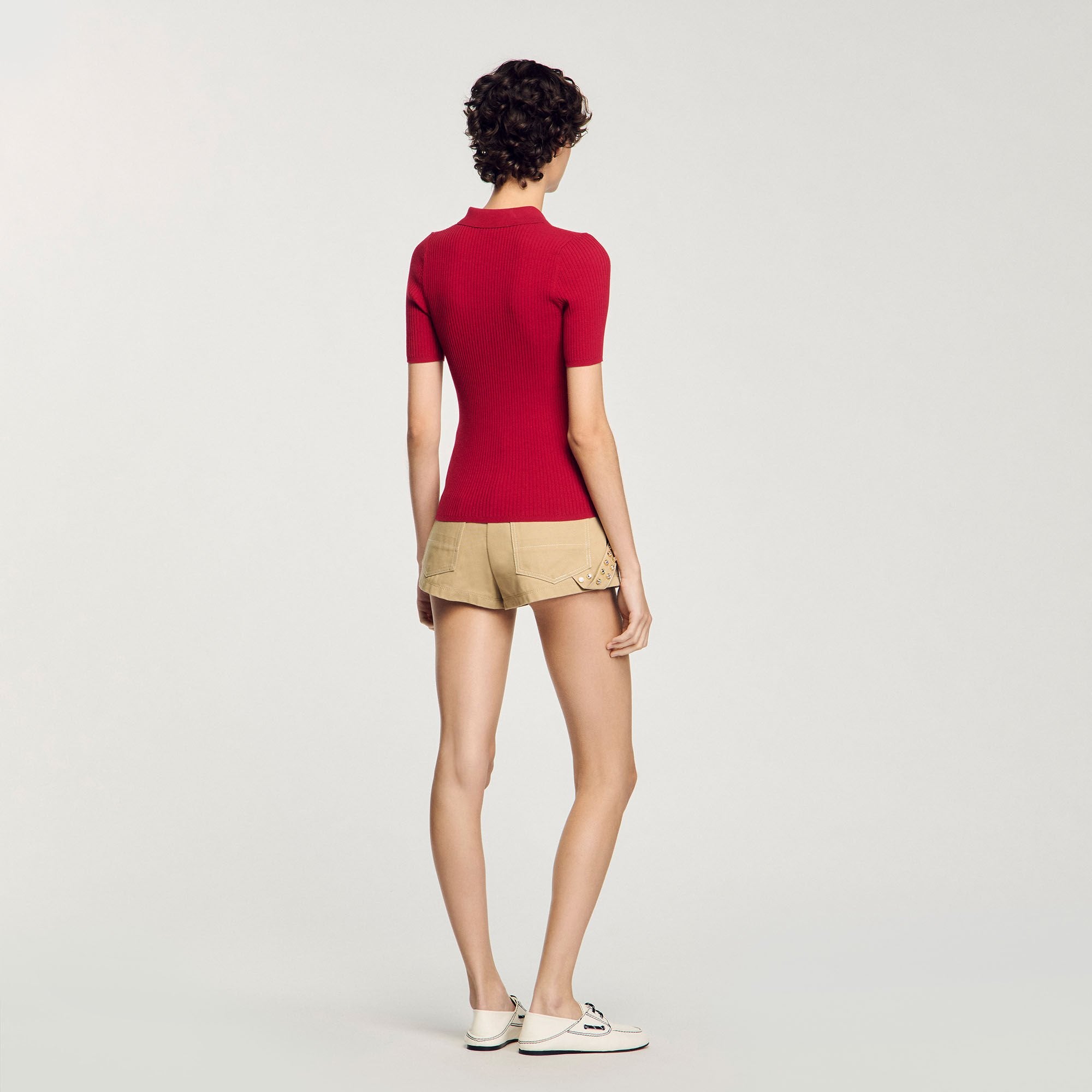Sandro / Rib knit polo shirt Cherry