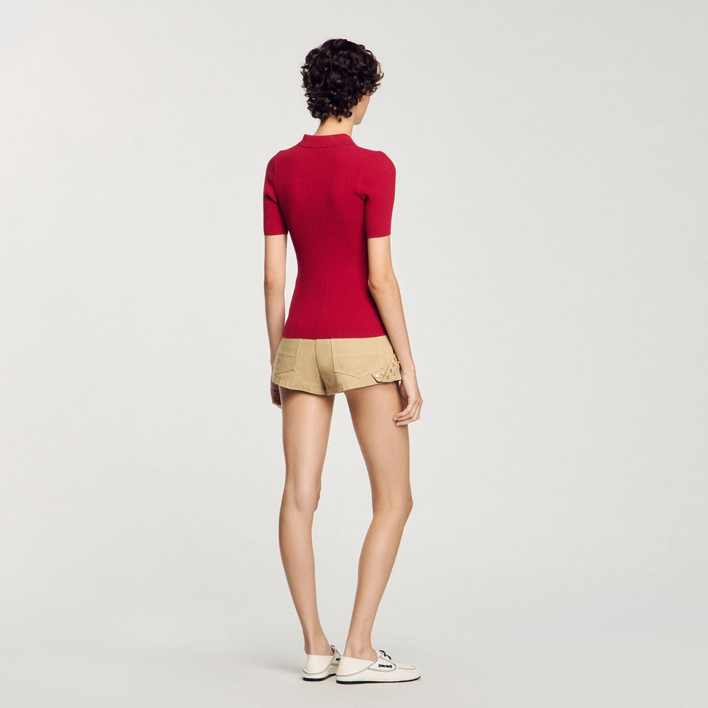 Sandro / Rib knit polo shirt Cherry