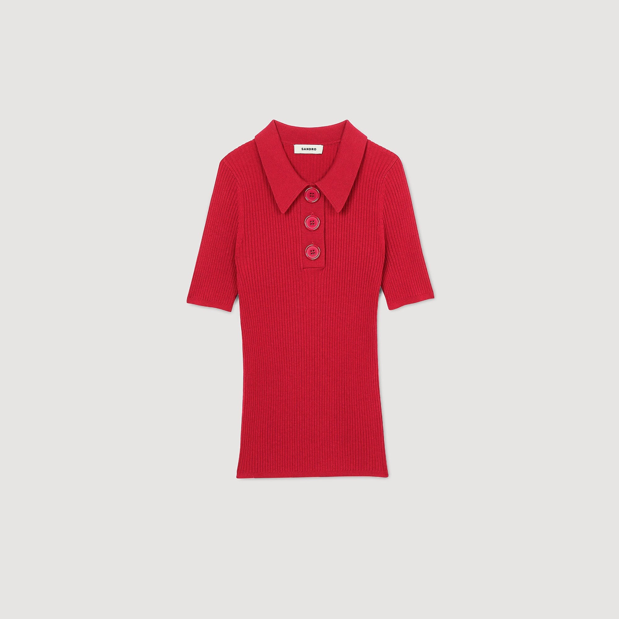 Sandro / Rib knit polo shirt Cherry