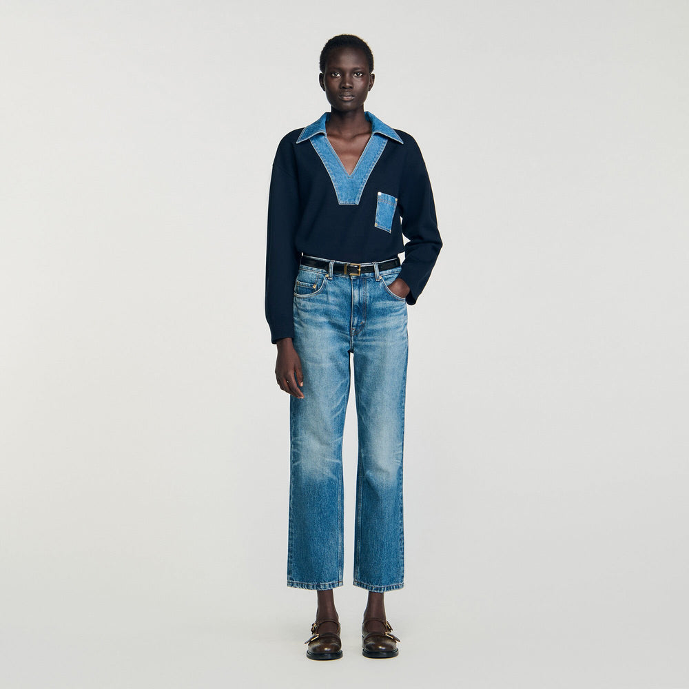 Sandro / Sweater with denim details Navy Blue