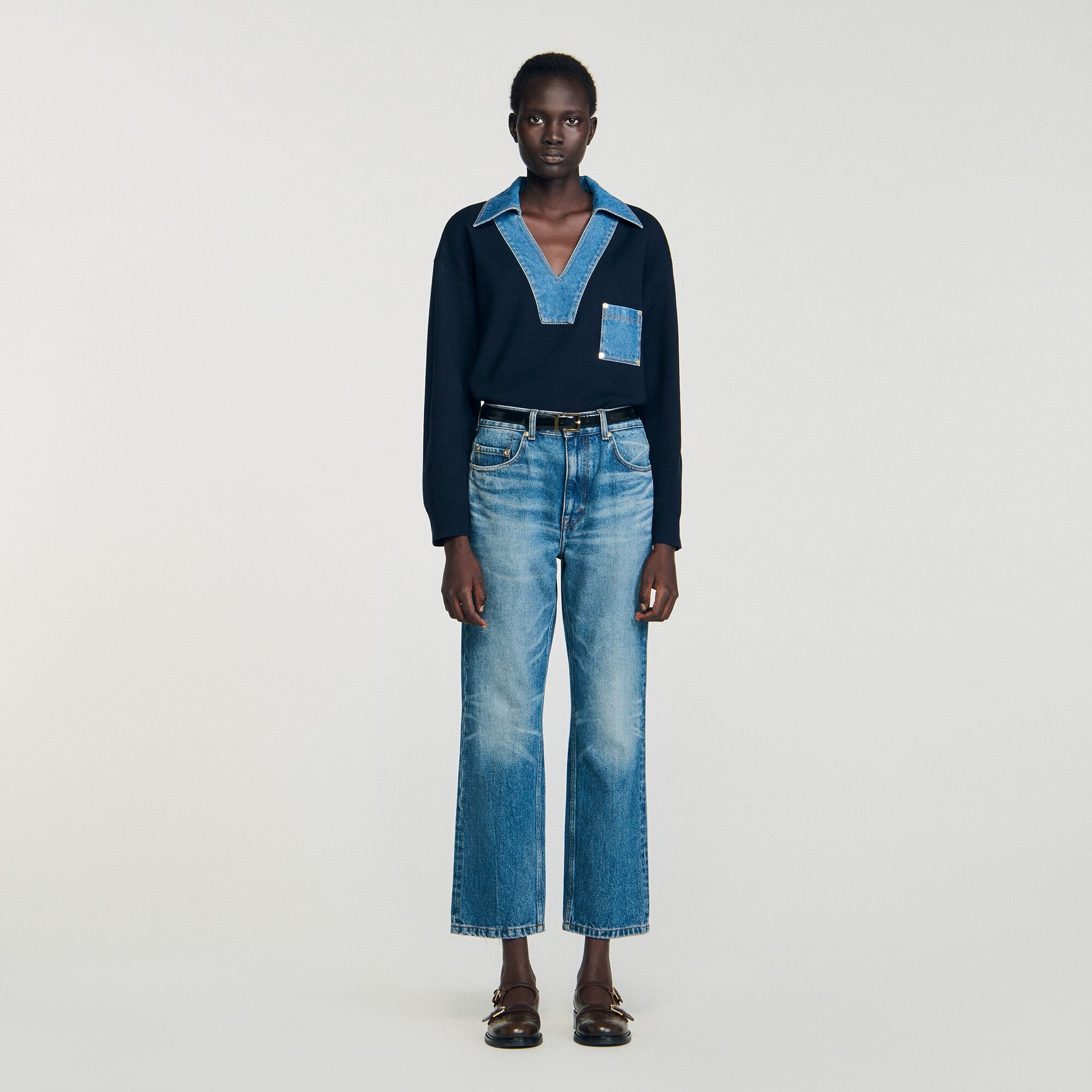 Sandro / Sweater with denim details Navy Blue