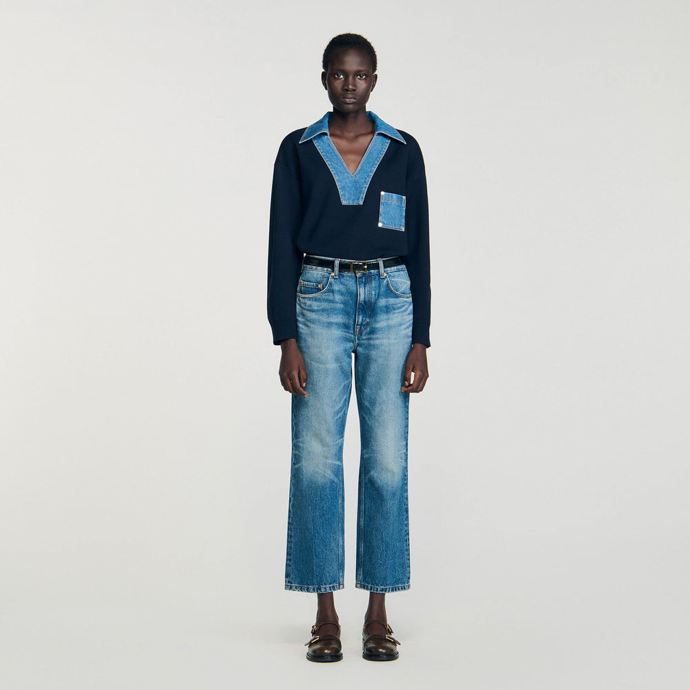 Sandro / Sweater with denim details Navy Blue