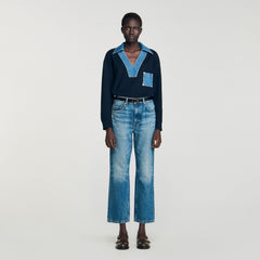 Sandro / Sweater with denim details Navy Blue