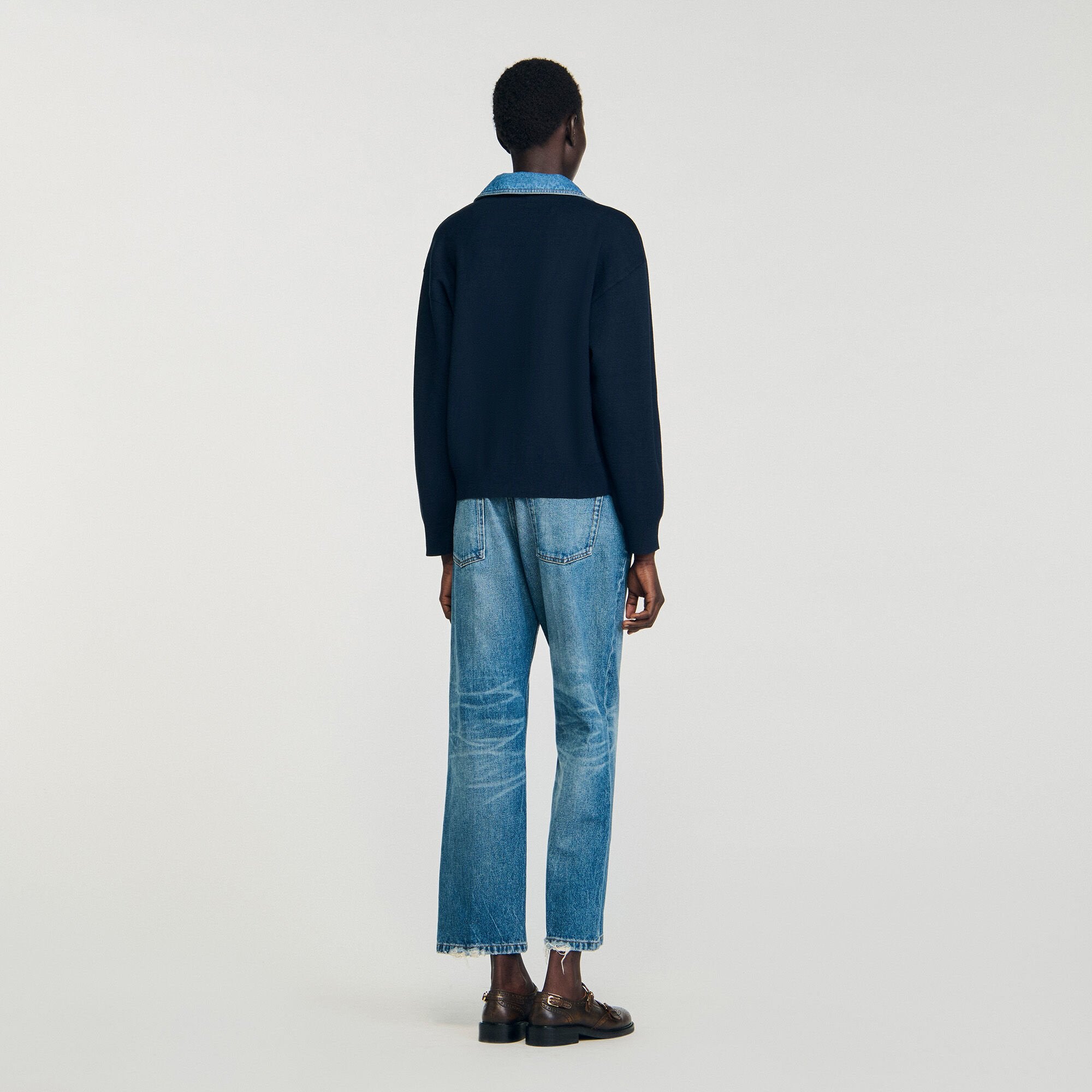 Sandro / Sweater with denim details Navy Blue