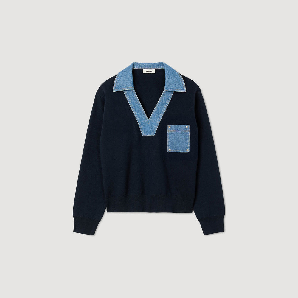 Sandro / Sweater with denim details Navy Blue