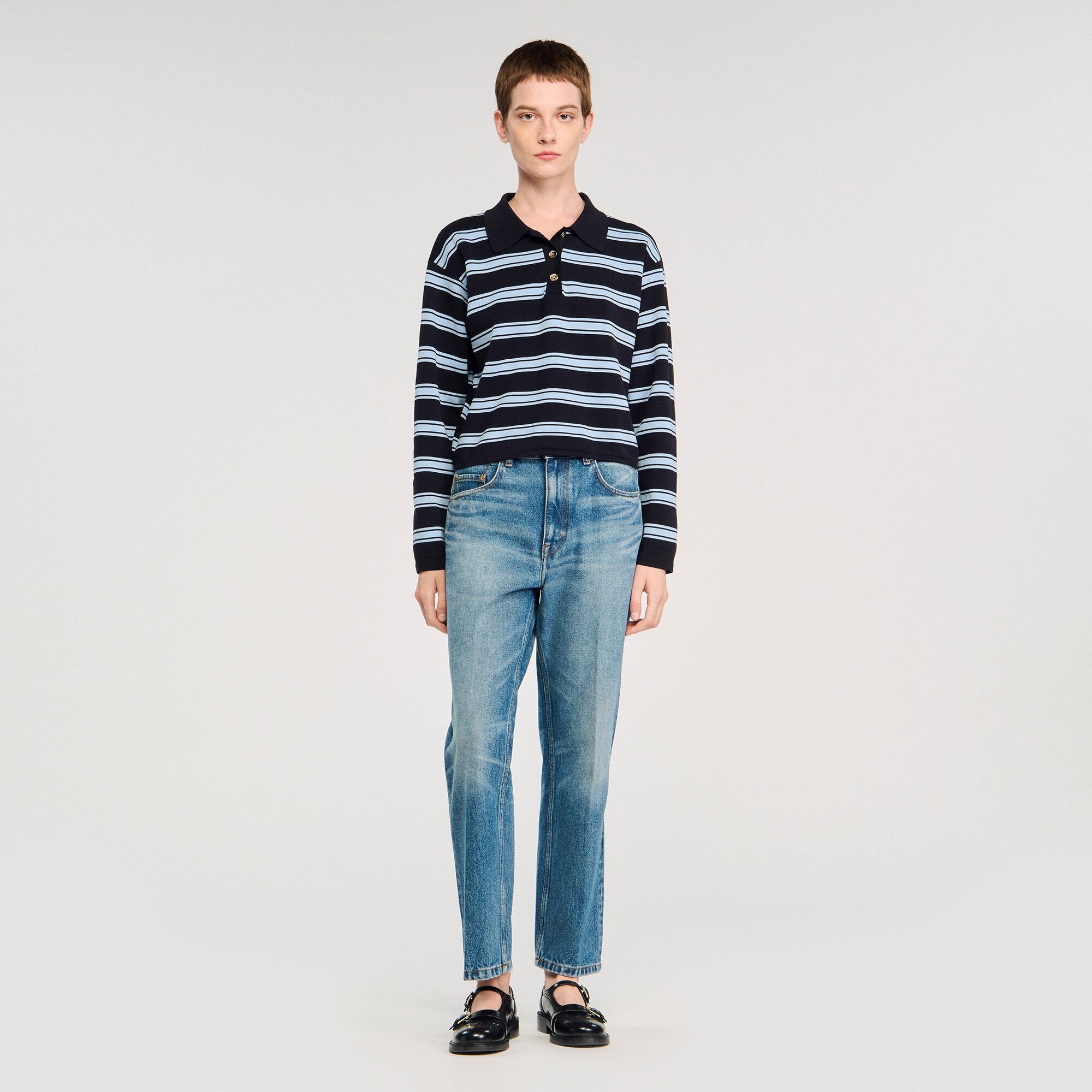 Sandro / Striped polo sweater Navy Blue