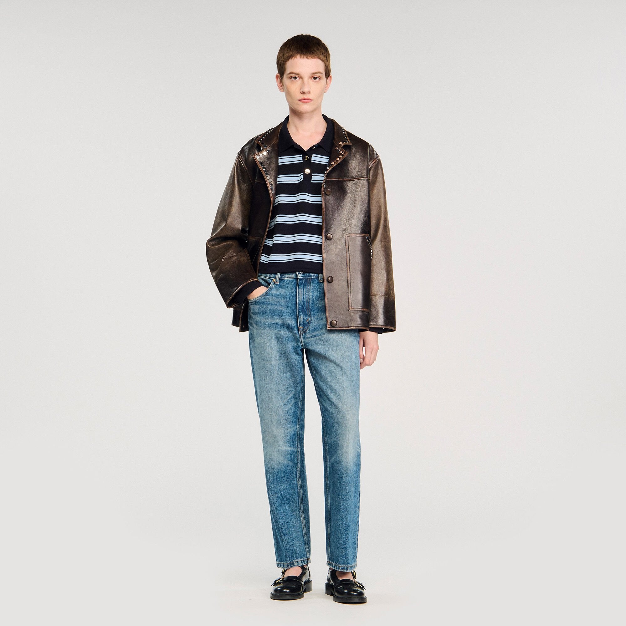 Sandro / Striped polo sweater Navy Blue
