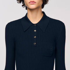 Sandro / Cable knit polo sweater Navy Blue