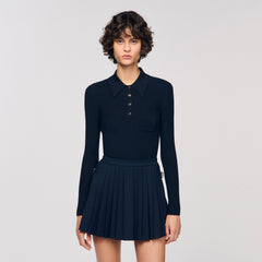 Sandro / Cable knit polo sweater Navy Blue