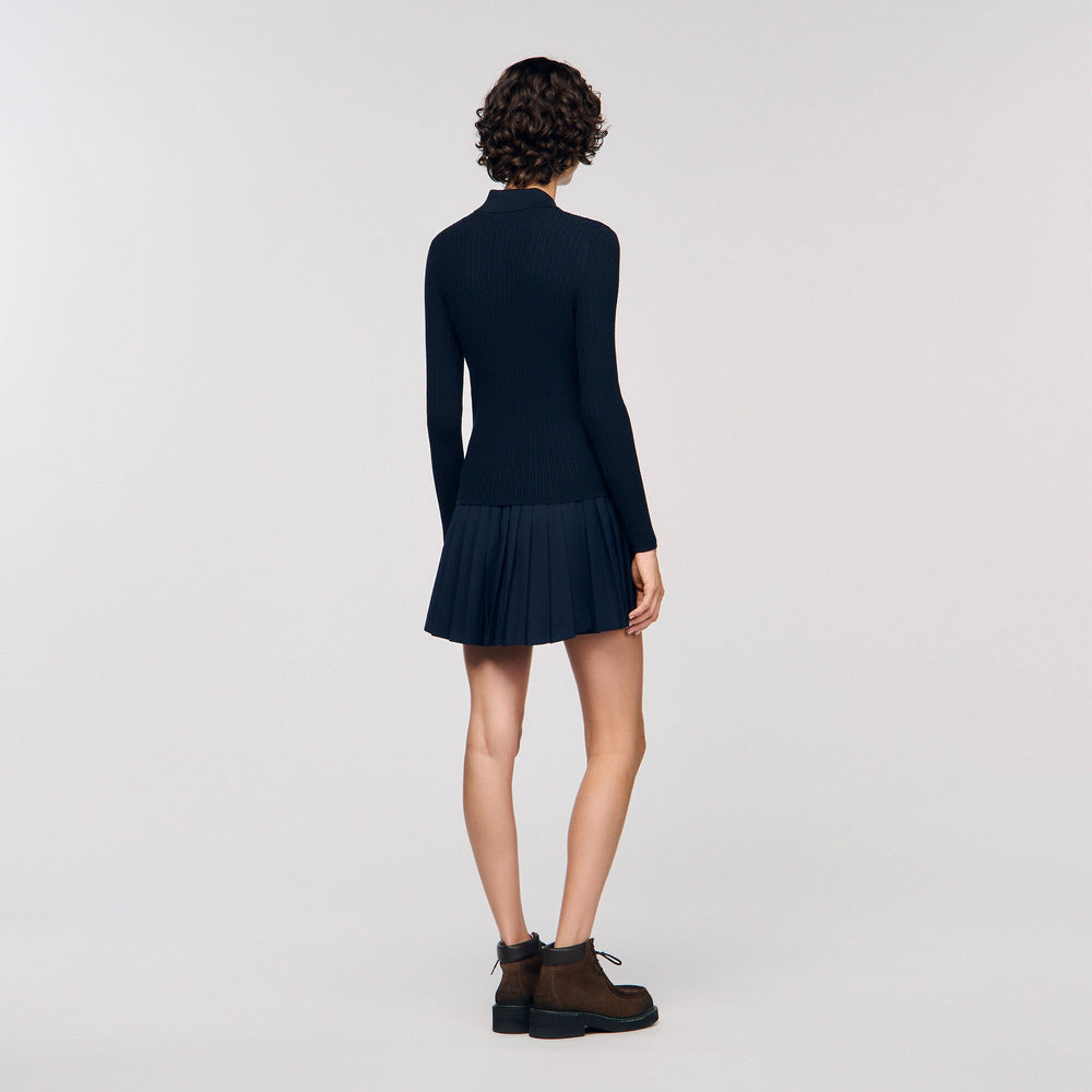 Sandro / Cable knit polo sweater Navy Blue