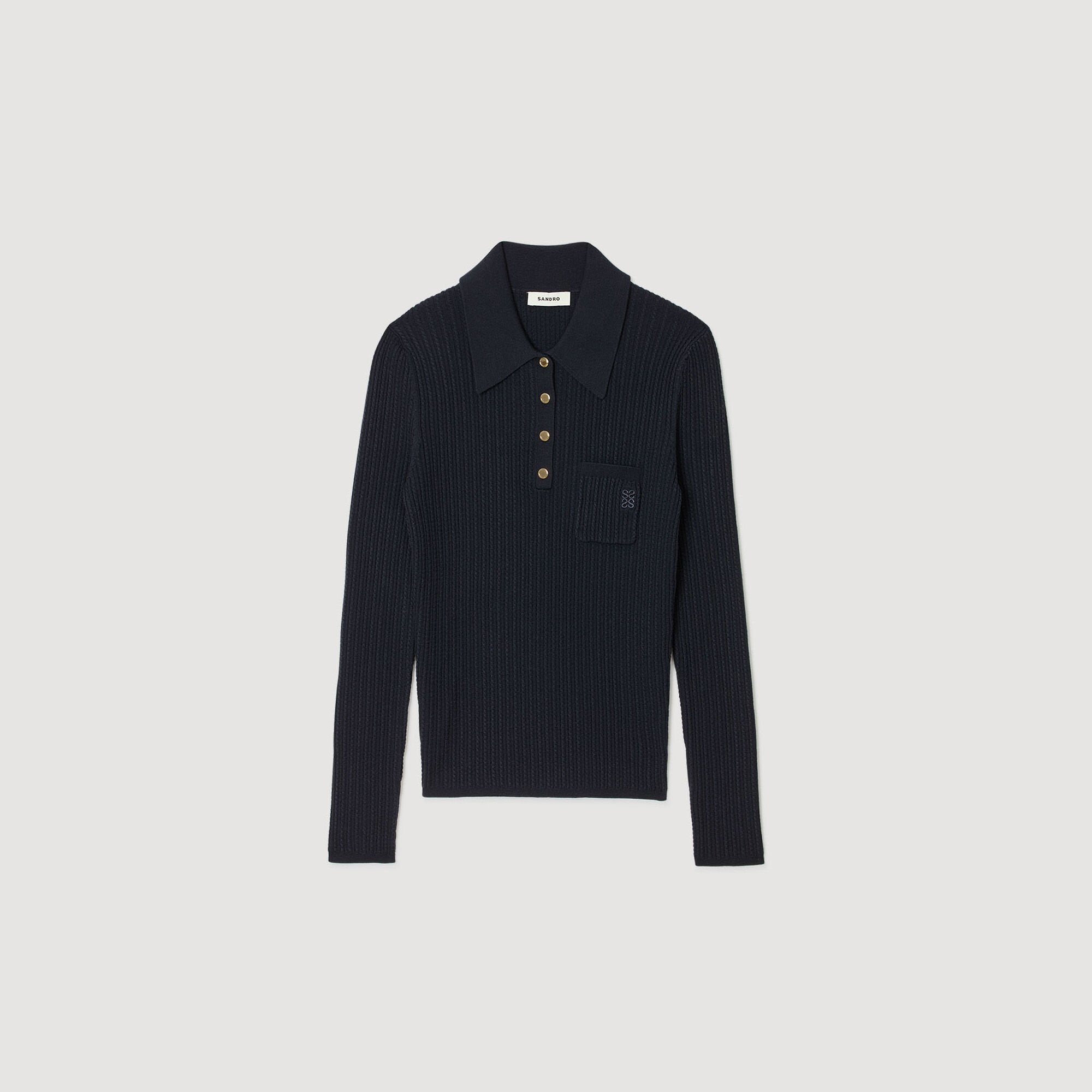 Sandro / Cable knit polo sweater Navy Blue