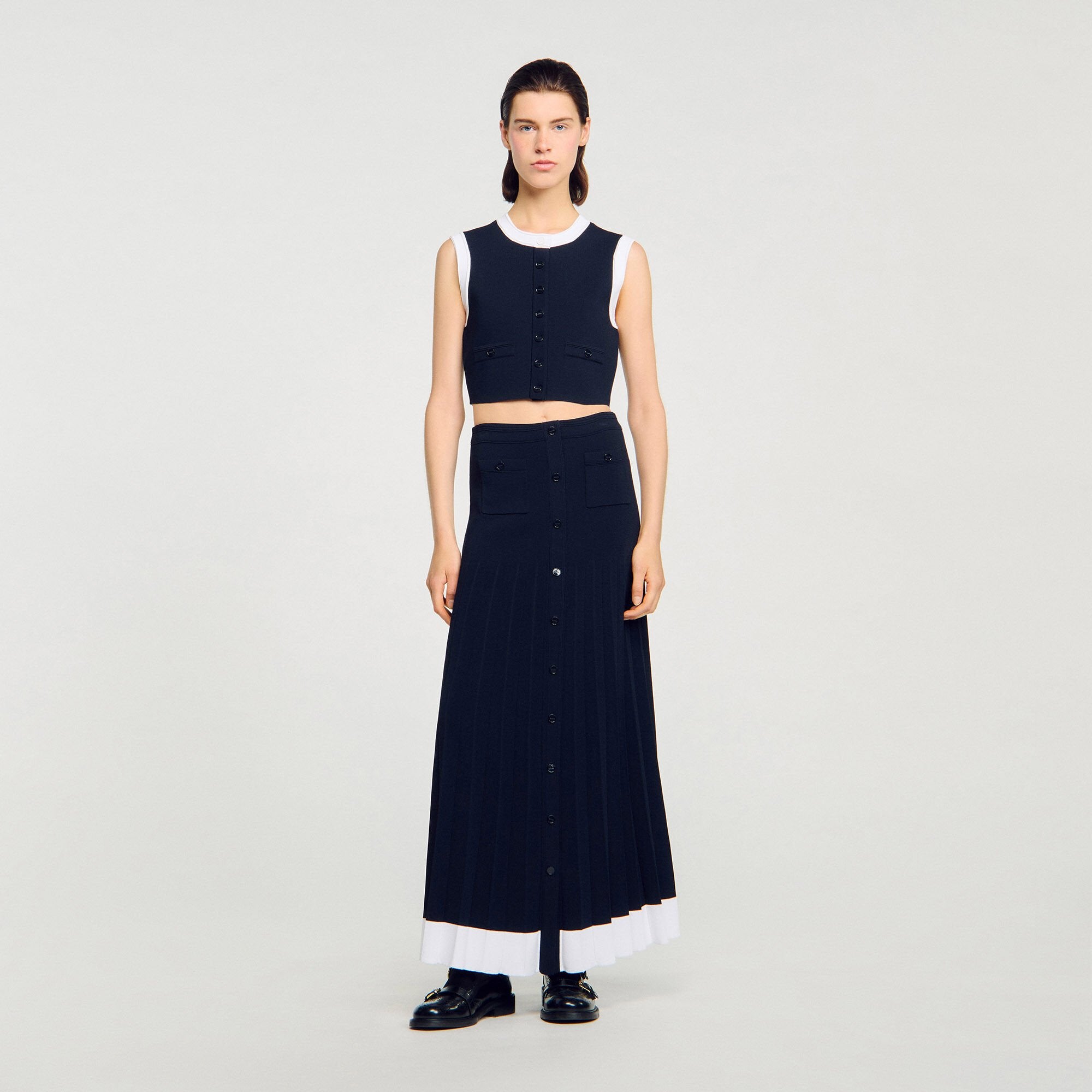 Sandro / Two-tone cropped cardigan Navy Blue