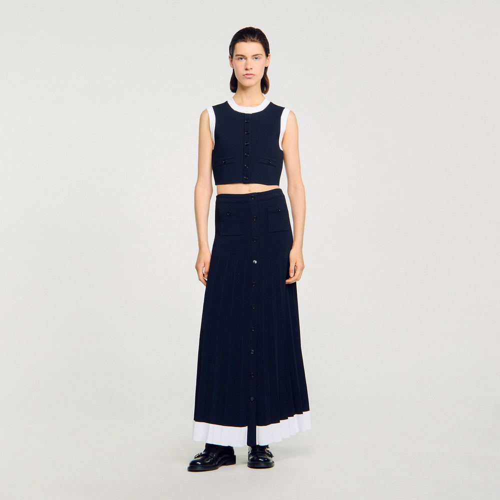 Sandro / Two-tone cropped cardigan Navy Blue