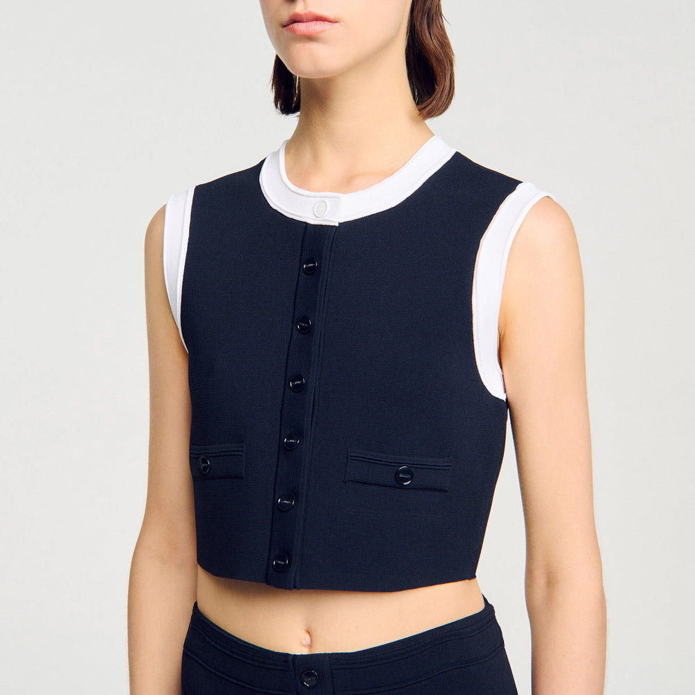 Sandro / Two-tone cropped cardigan Navy Blue