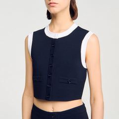 Sandro / Two-tone cropped cardigan Navy Blue