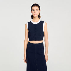Sandro / Two-tone cropped cardigan Navy Blue
