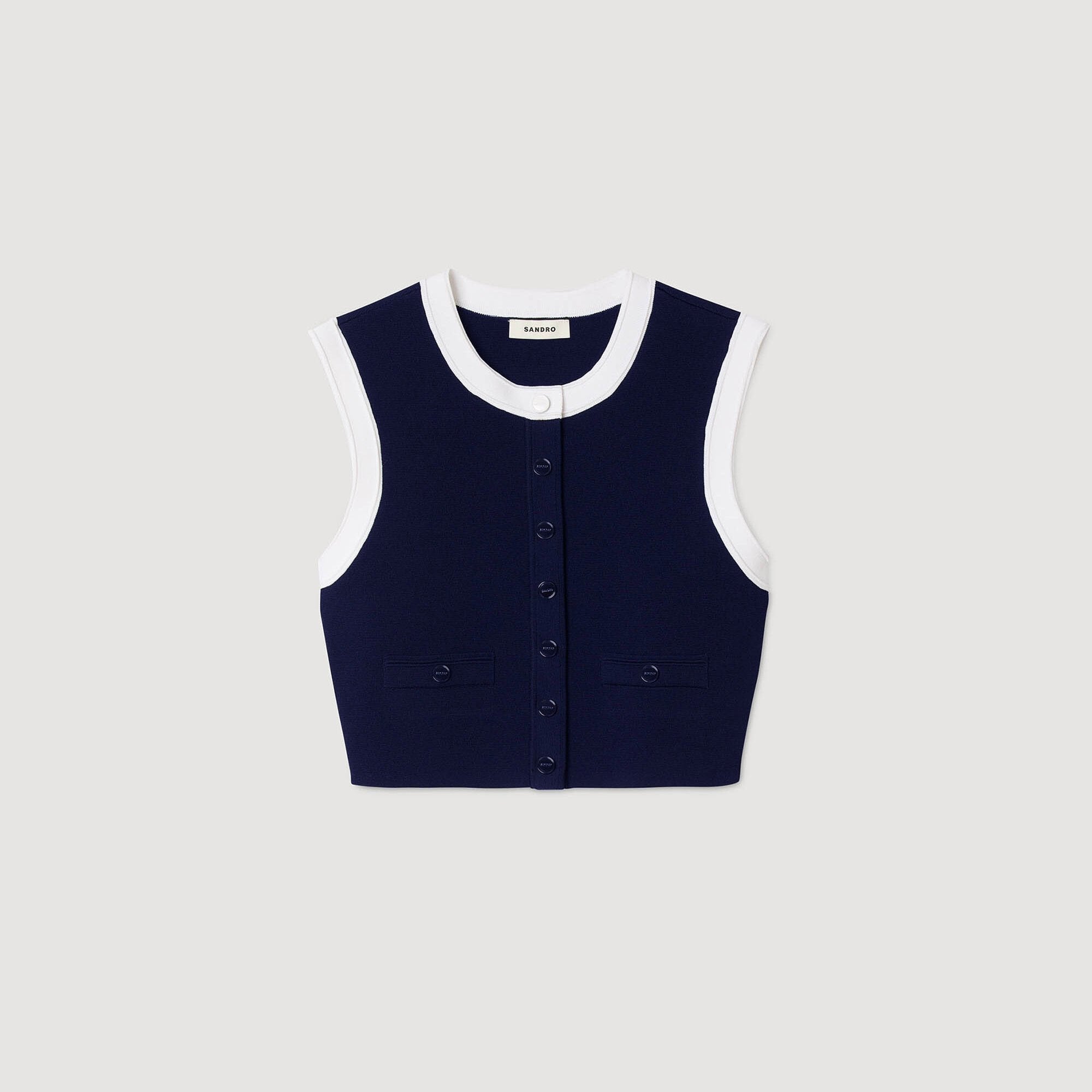 Sandro / Two-tone cropped cardigan Navy Blue