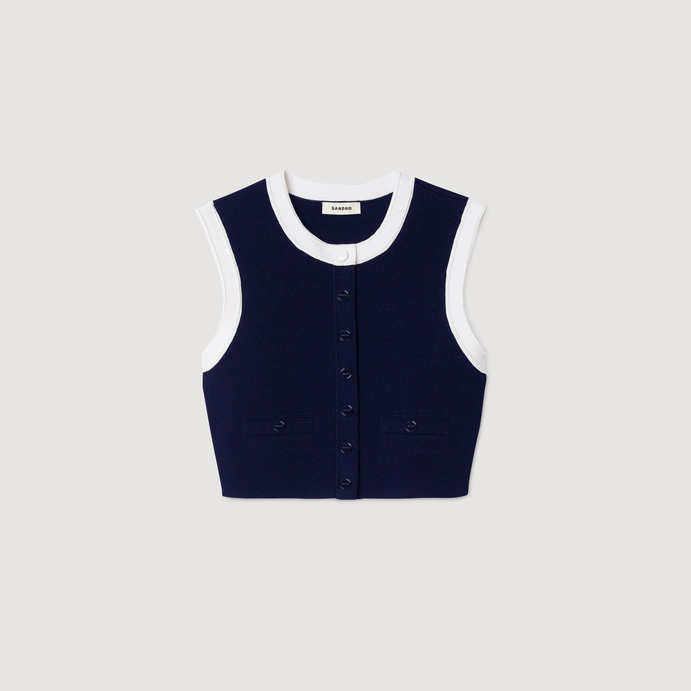 Sandro / Two-tone cropped cardigan Navy Blue