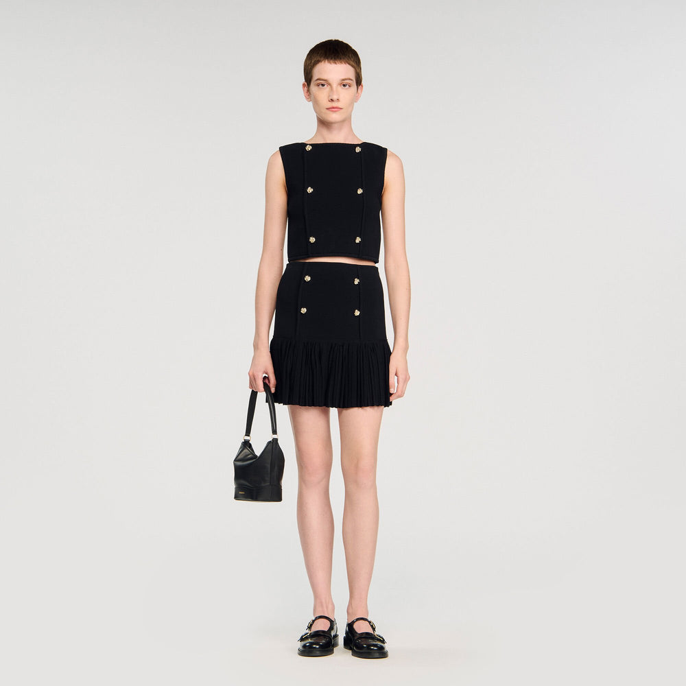 Sandro / Button detail cropped knit top Black