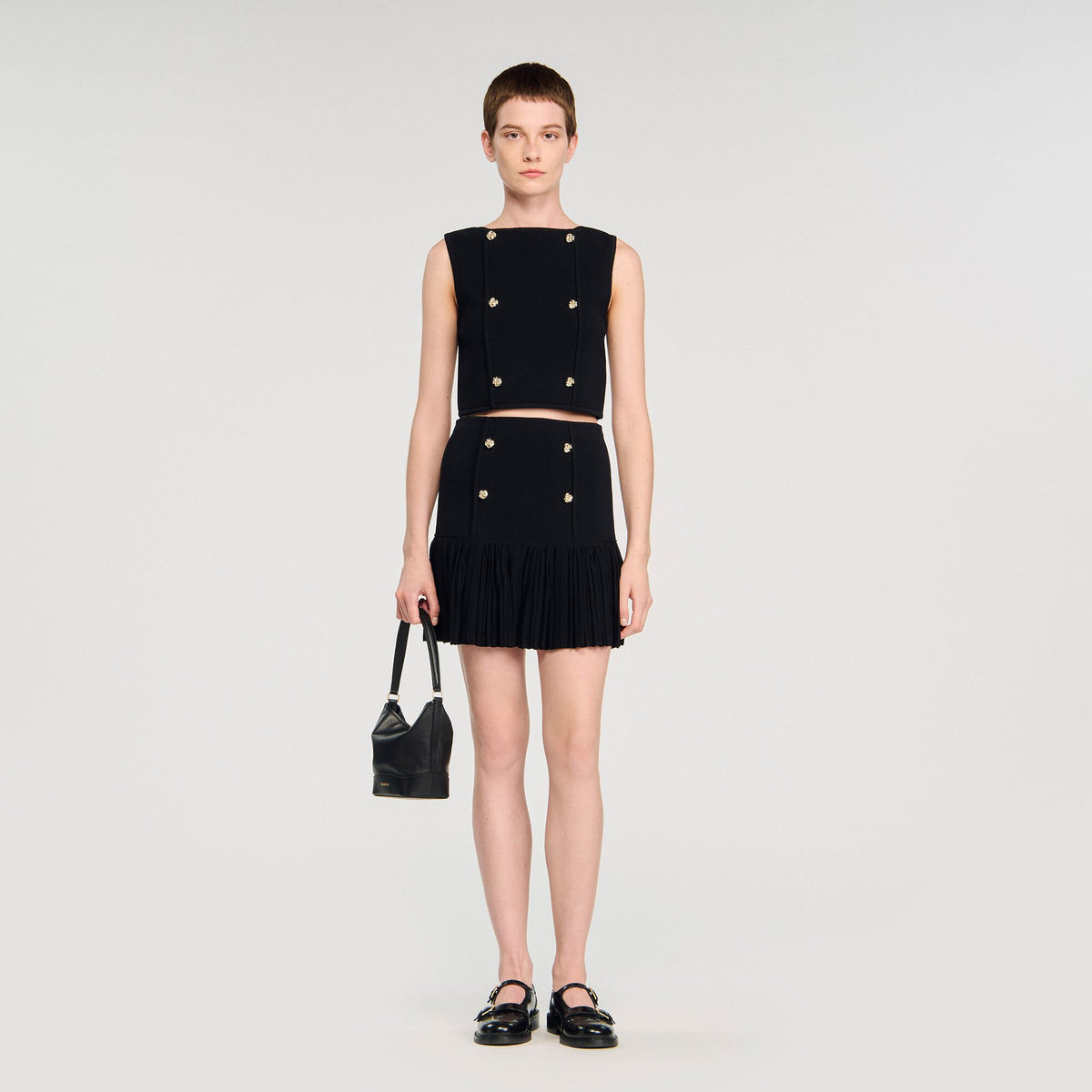 Sandro / Button detail cropped knit top Black