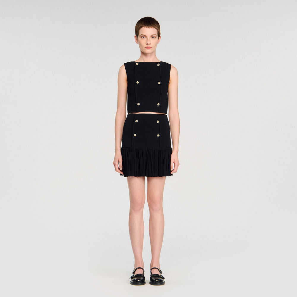 Sandro / Button detail cropped knit top Black