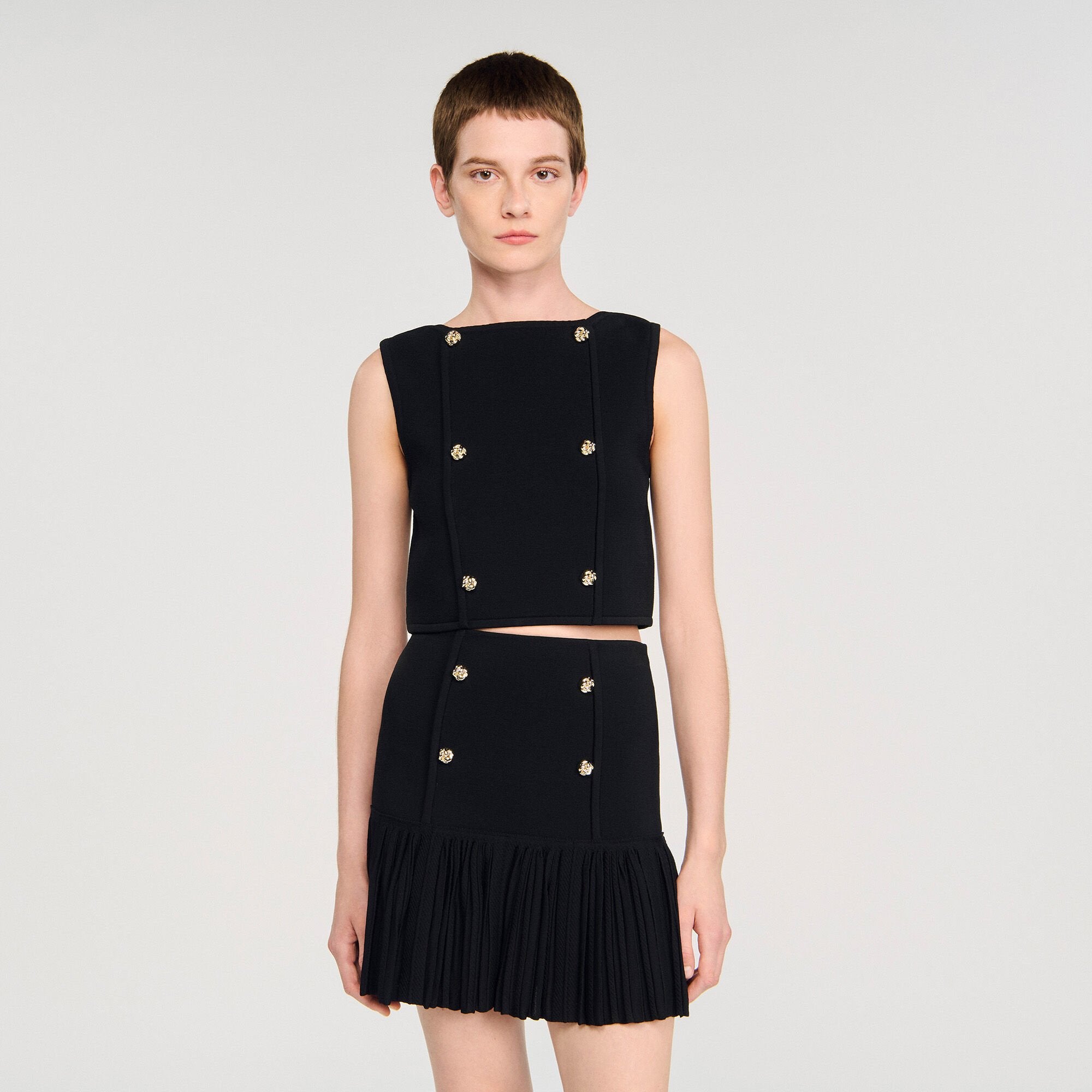 Sandro / Button detail cropped knit top Black