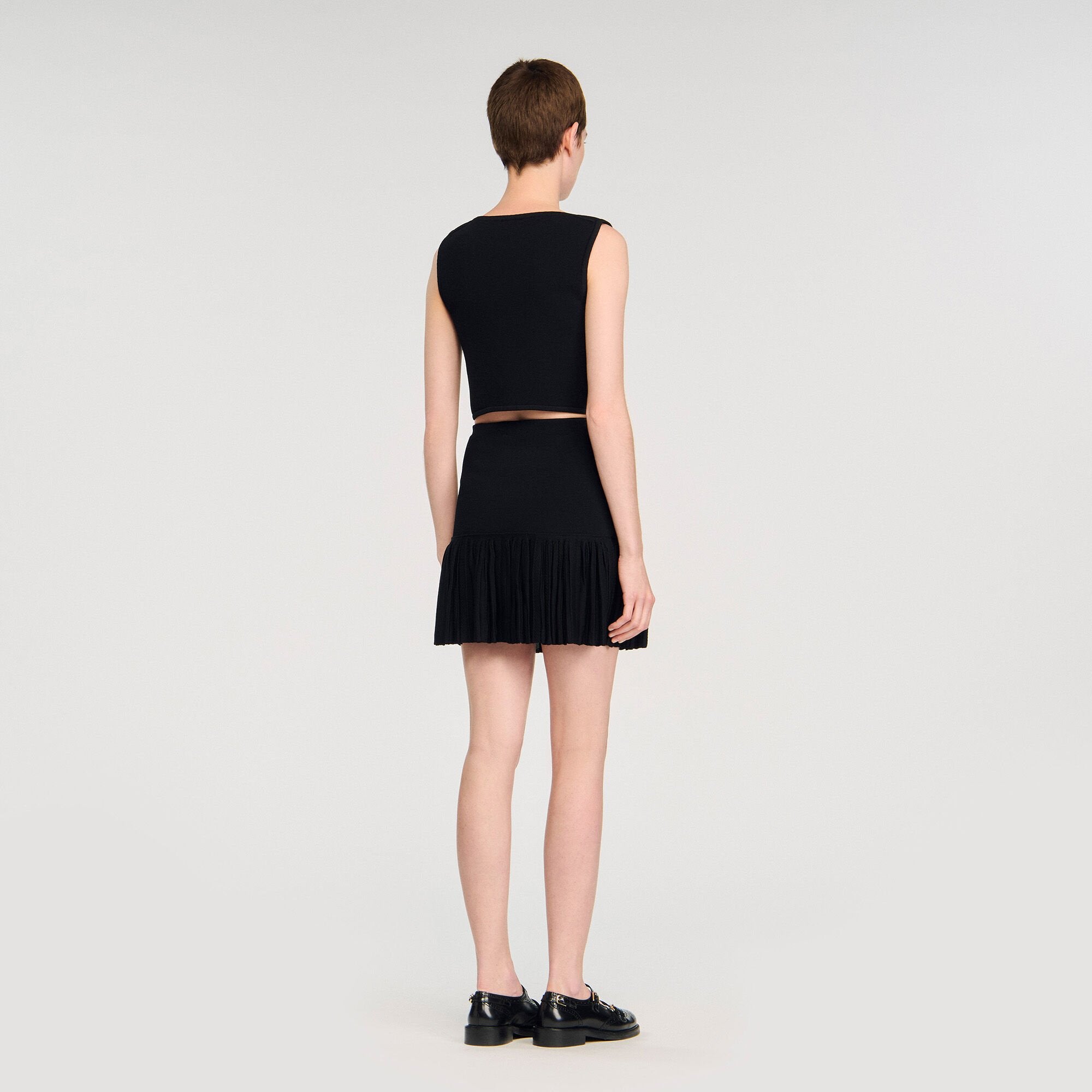 Sandro / Button detail cropped knit top Black