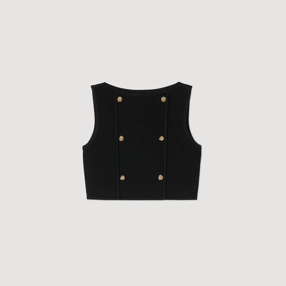 Sandro / Button detail cropped knit top Black