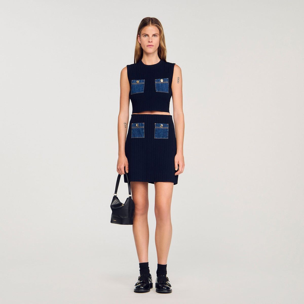 Sandro / Knit and denim top Navy Blue