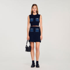 Sandro / Knit and denim top Navy Blue