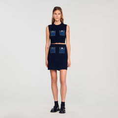 Sandro / Knit and denim top Navy Blue