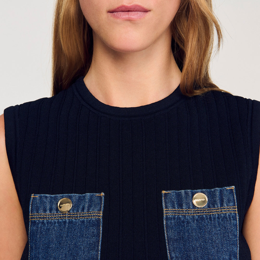 Sandro / Knit and denim top Navy Blue