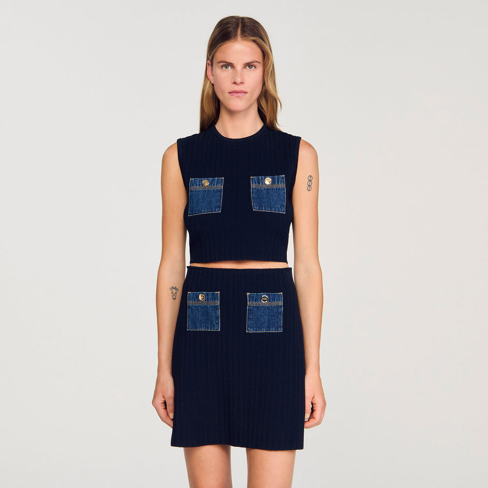 Sandro / Knit and denim top Navy Blue