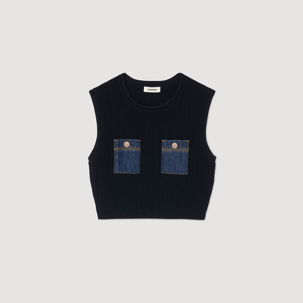 Sandro / Knit and denim top Navy Blue