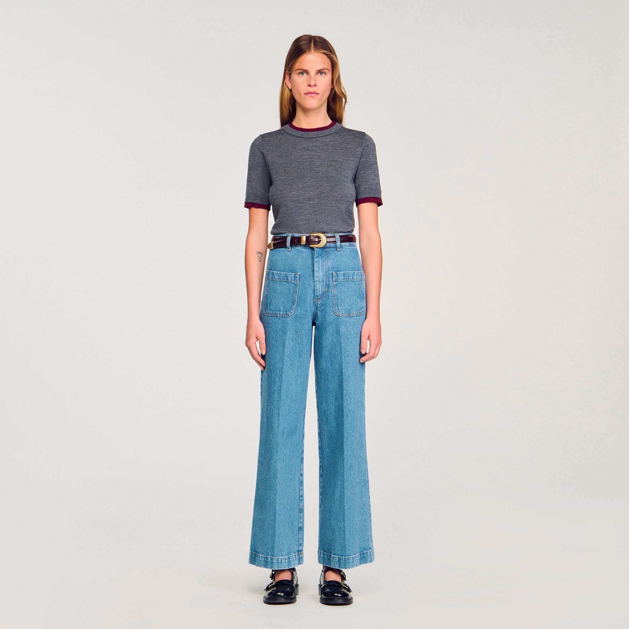 Sandro / Two-tone cropped sweater Grey