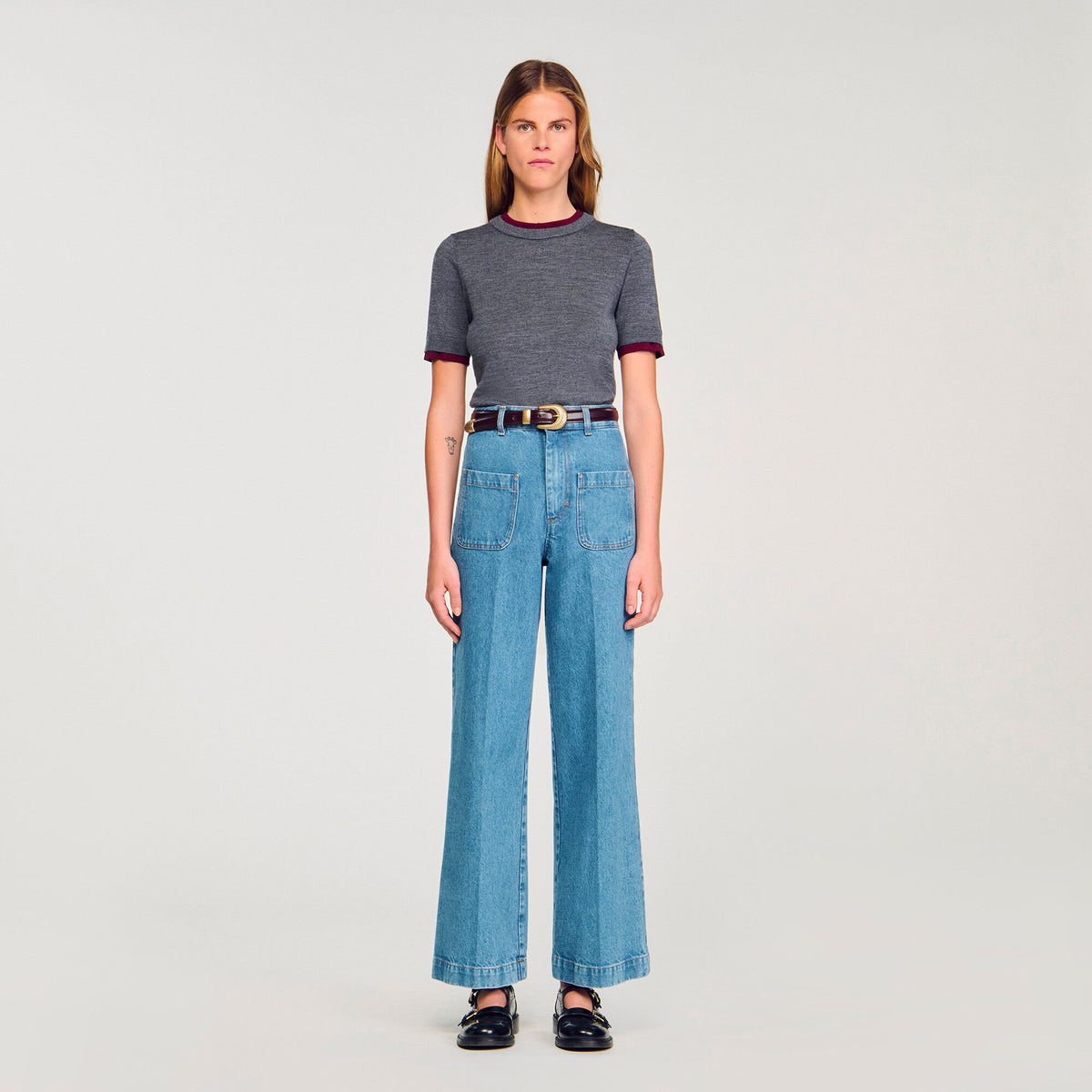 Sandro / Two-tone cropped sweater Grey
