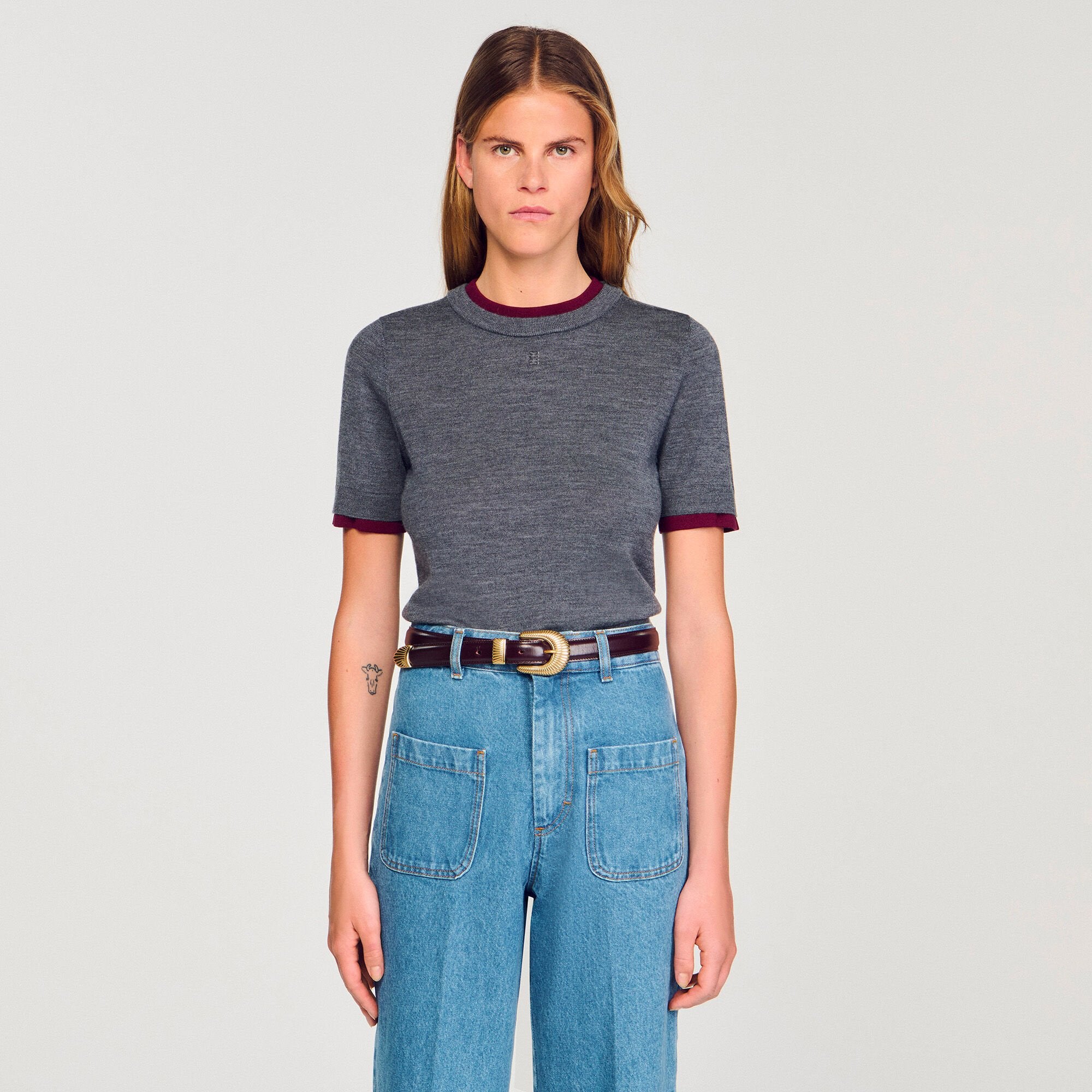 Sandro / Two-tone cropped sweater Grey