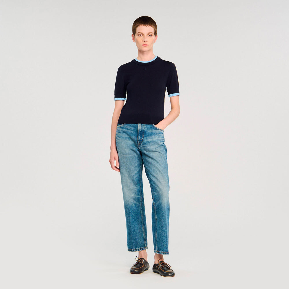 Sandro / Two-tone cropped sweater Navy Blue