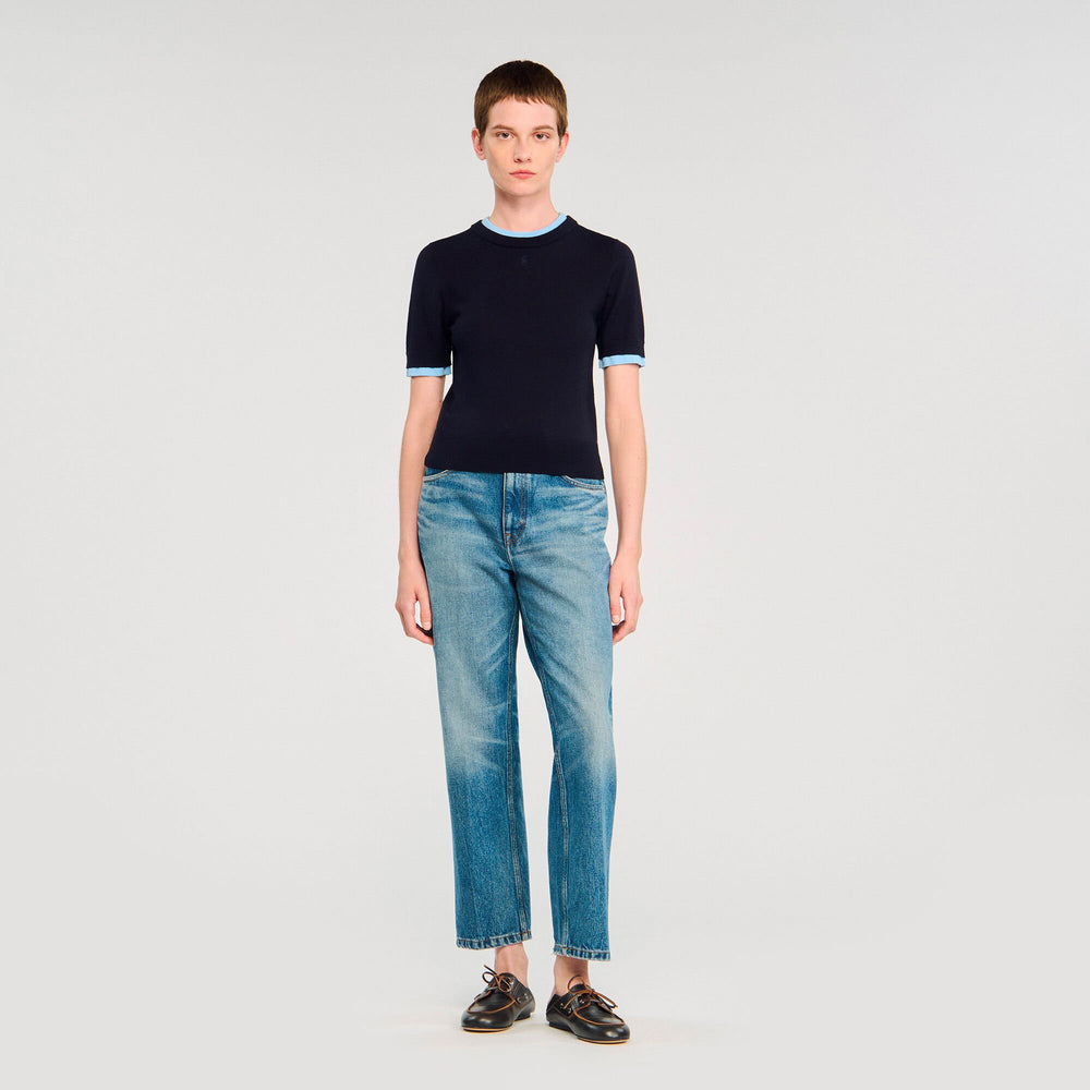 Sandro / Two-tone cropped sweater Navy Blue