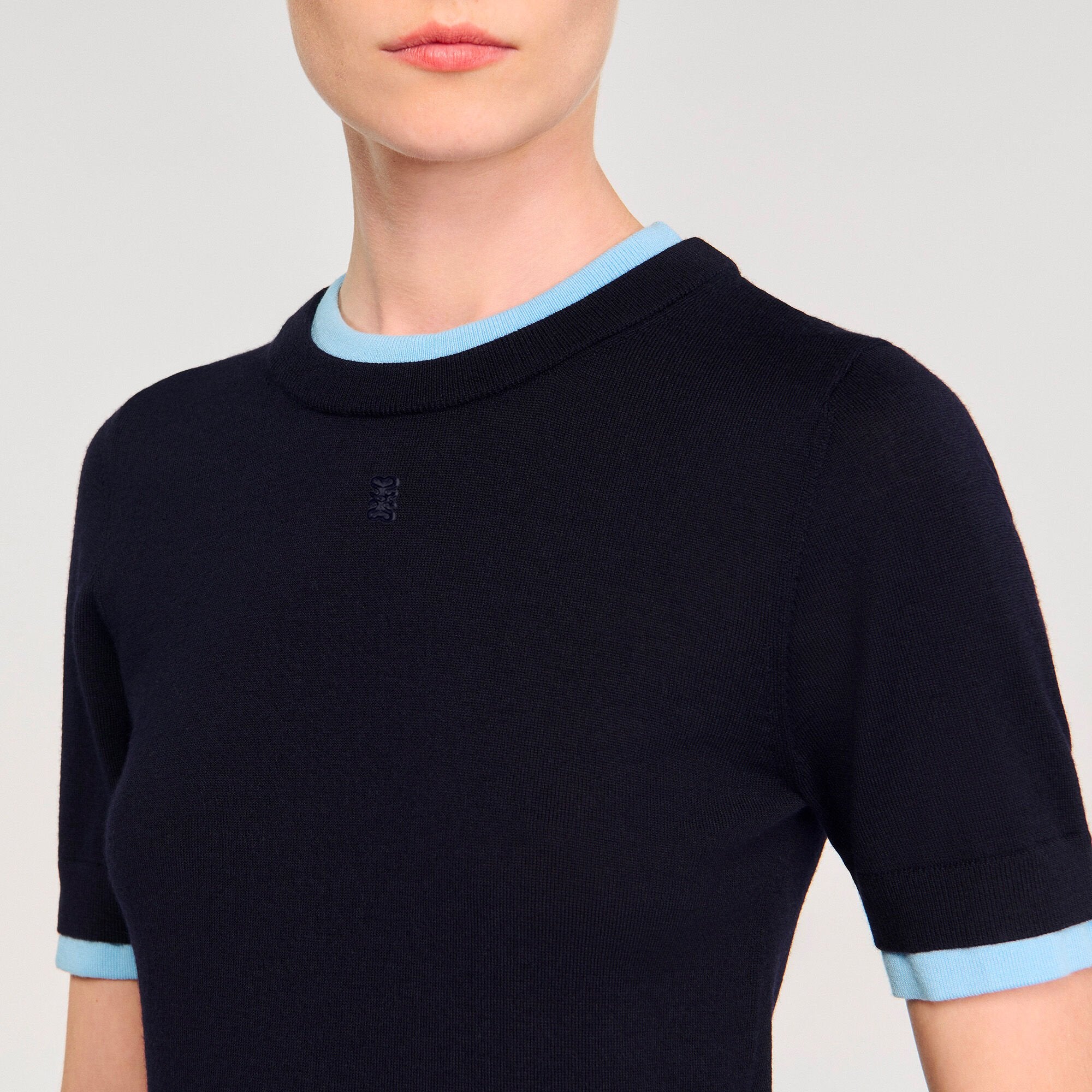 Sandro / Two-tone cropped sweater Navy Blue