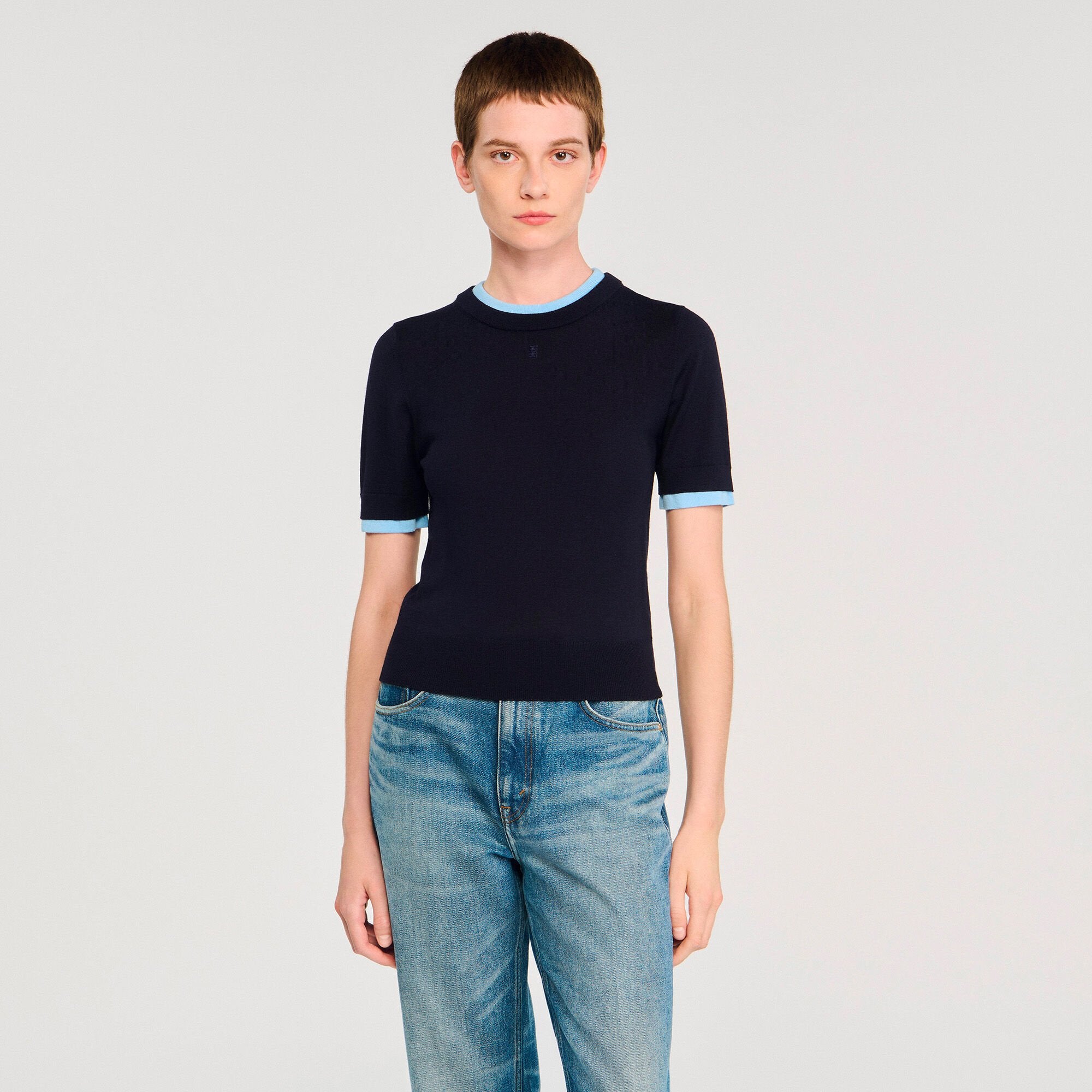 Sandro / Two-tone cropped sweater Navy Blue
