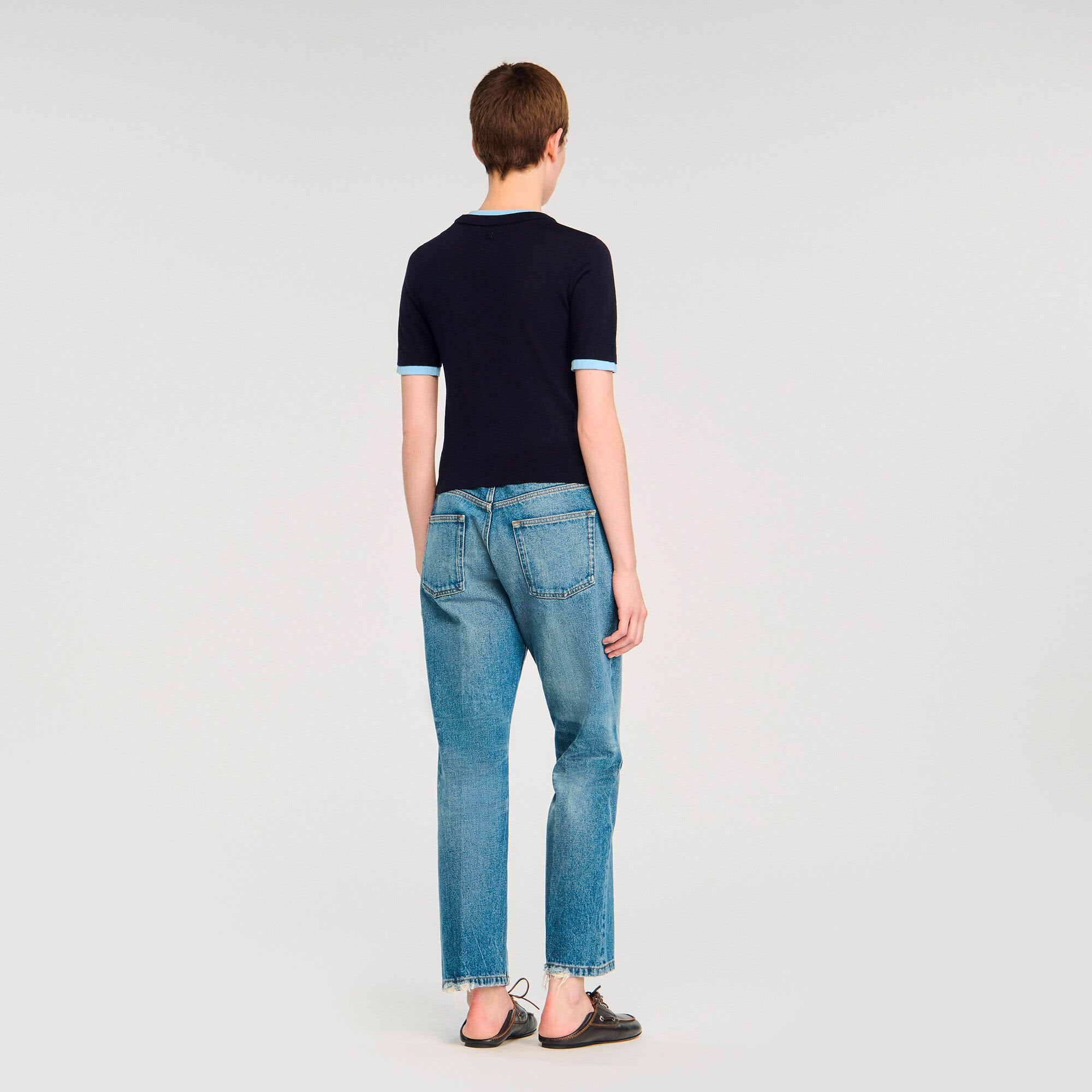 Sandro / Two-tone cropped sweater Navy Blue