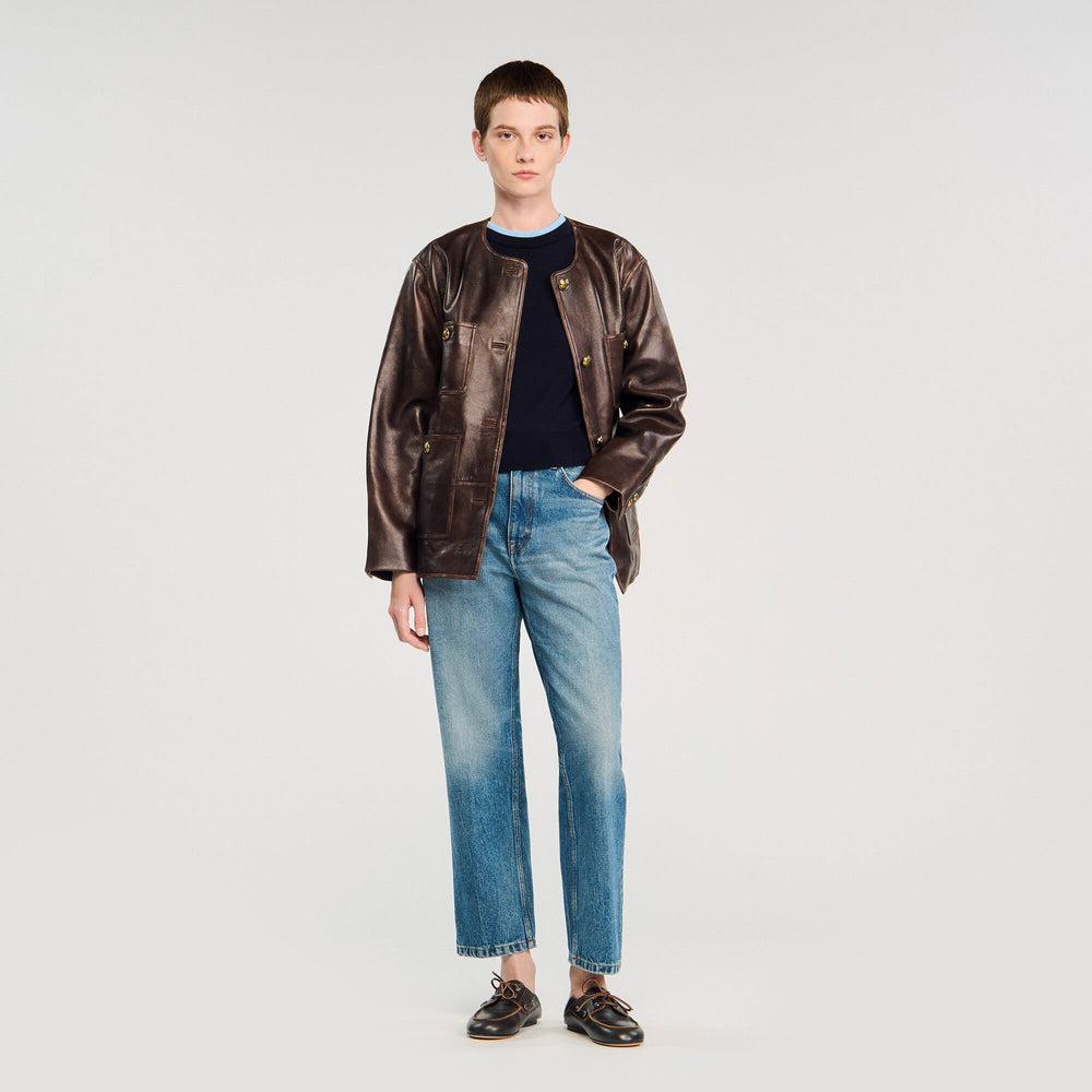 Sandro / Two-tone cropped sweater Navy Blue