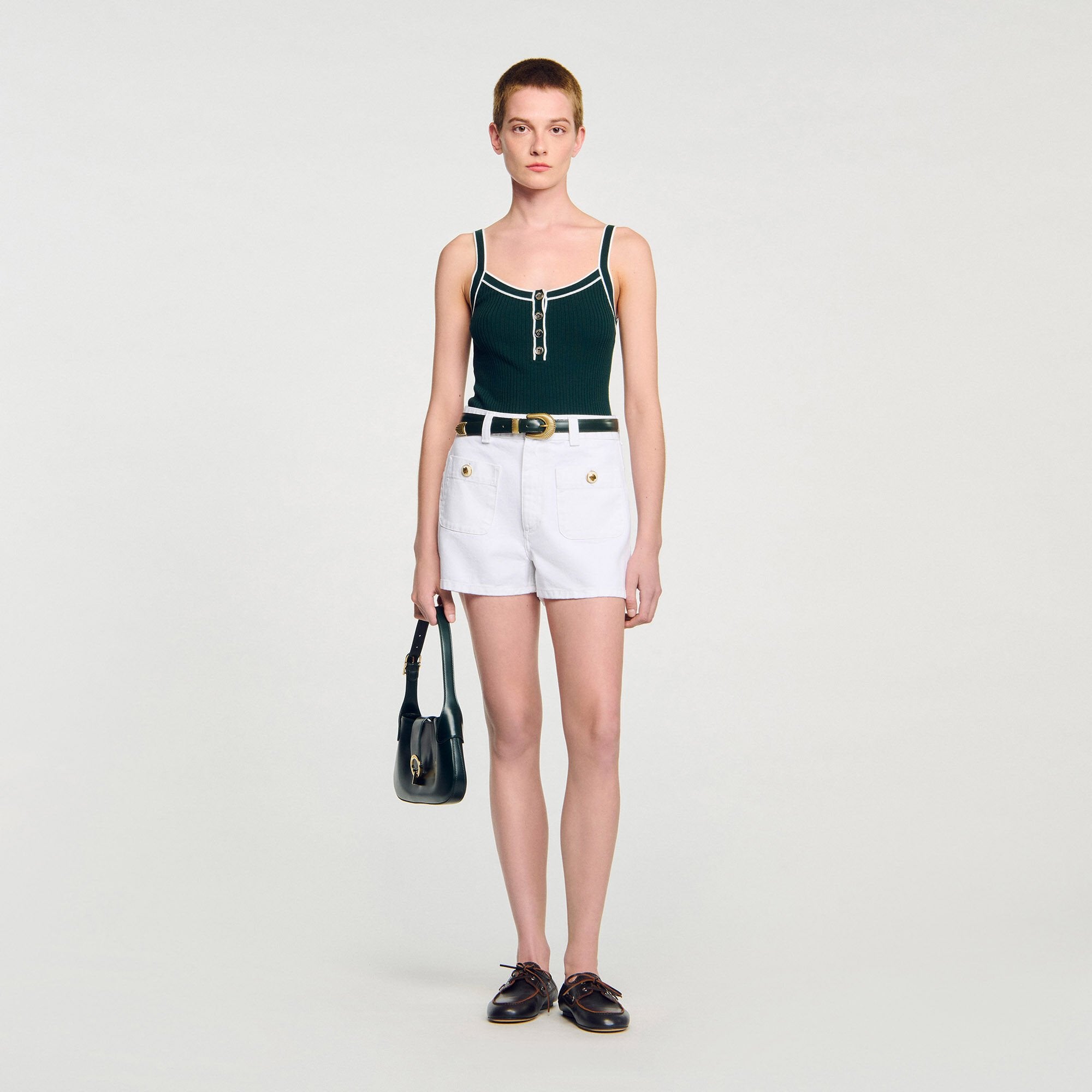 Sandro / Two-tone knit vest top Bottle Green
