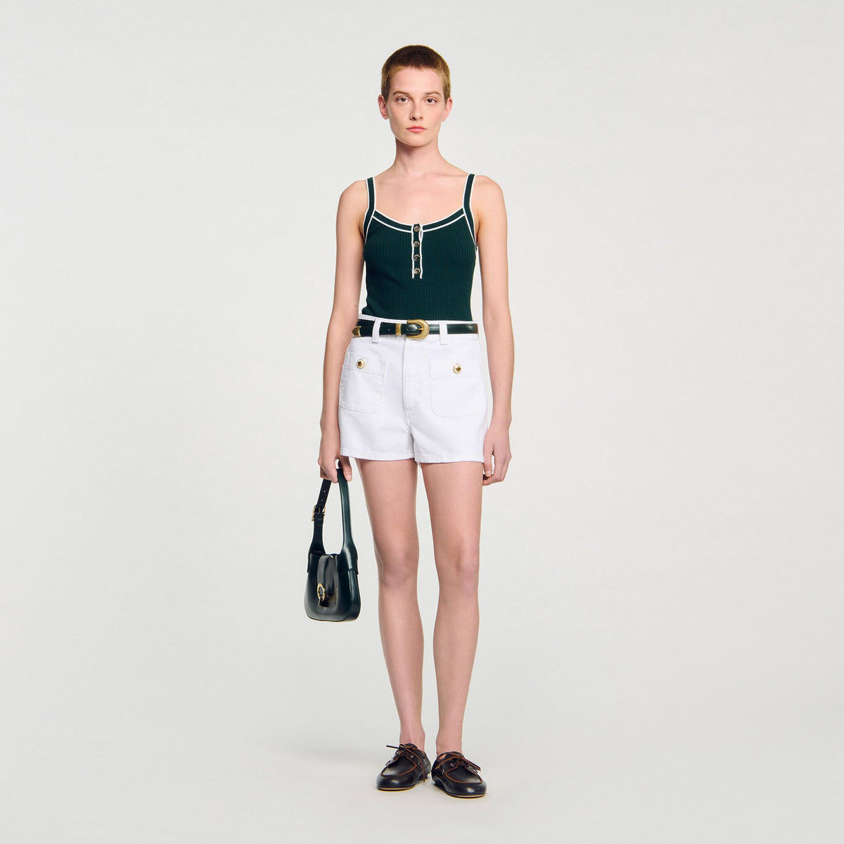 Sandro / Two-tone knit vest top Bottle Green