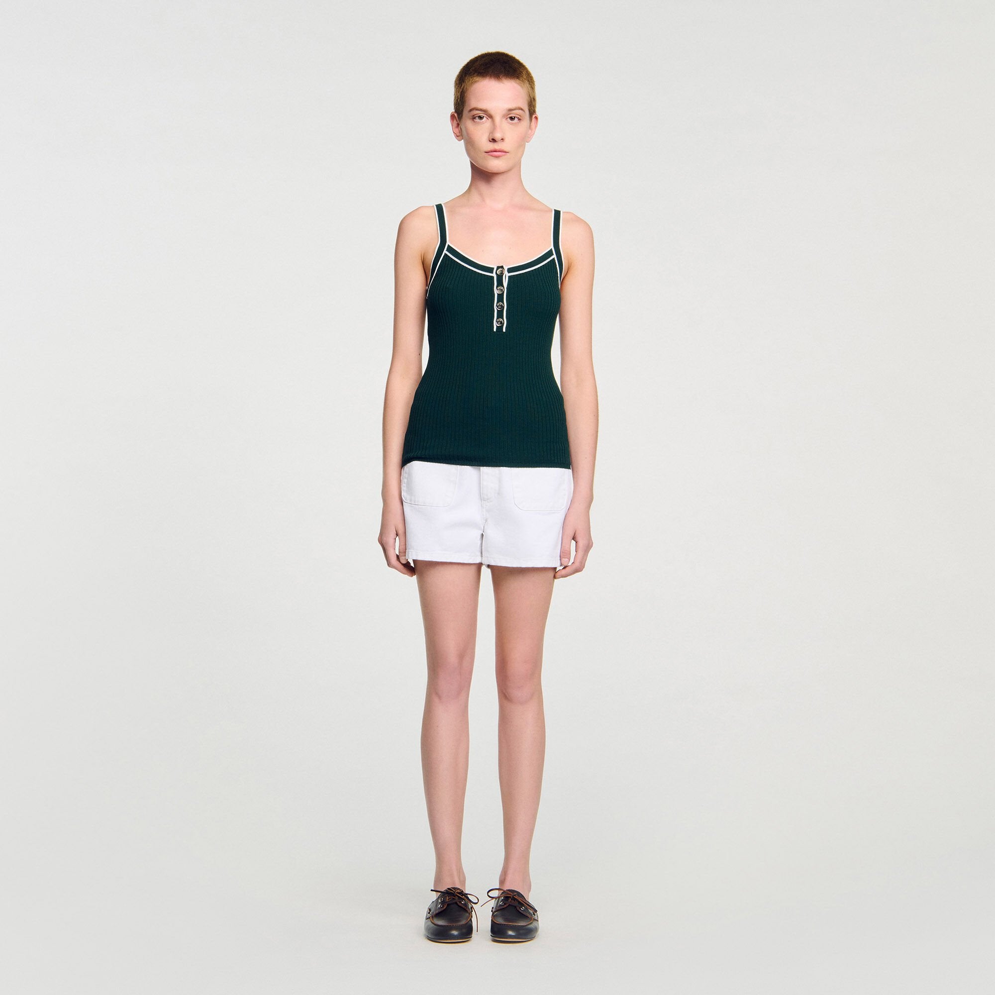 Sandro / Two-tone knit vest top Bottle Green