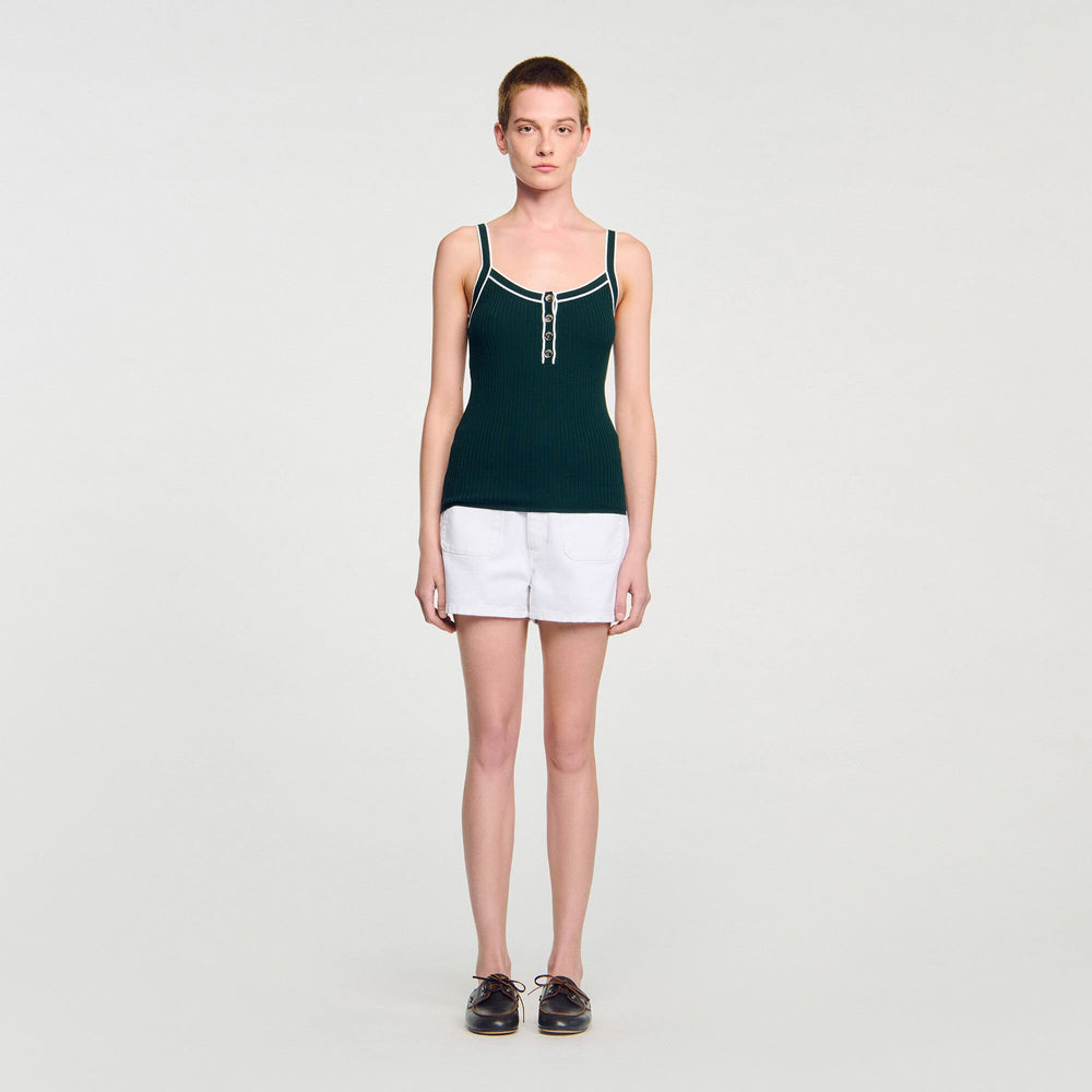 Sandro / Two-tone knit vest top Bottle Green