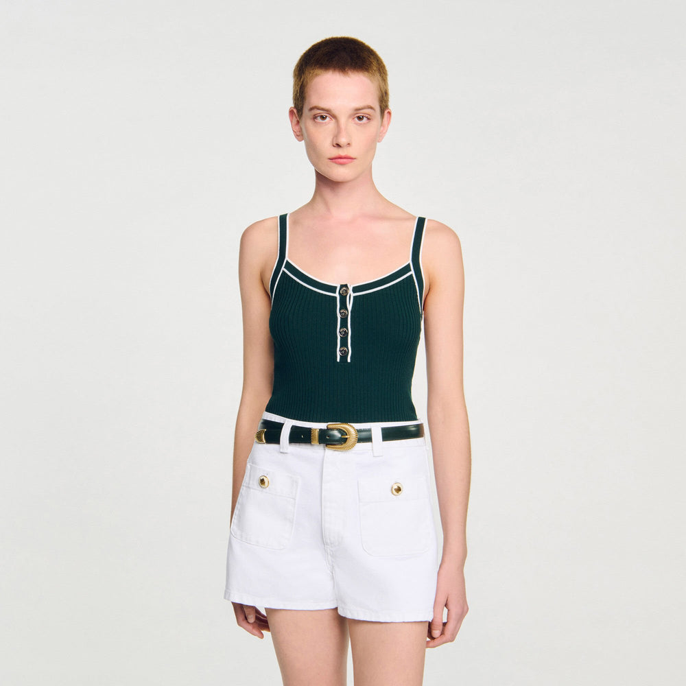 Sandro / Two-tone knit vest top Bottle Green