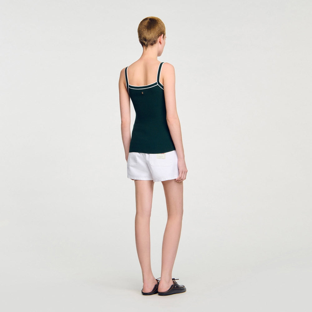 Sandro / Two-tone knit vest top Bottle Green