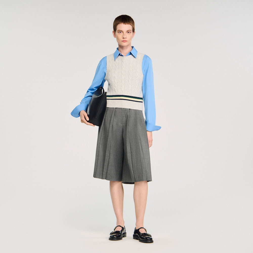 Sandro / Sleeveless cropped cable knit sweater Grey